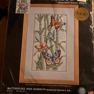 Vintage Butterflies and Bamboo Counted Cross Stitch Kit
